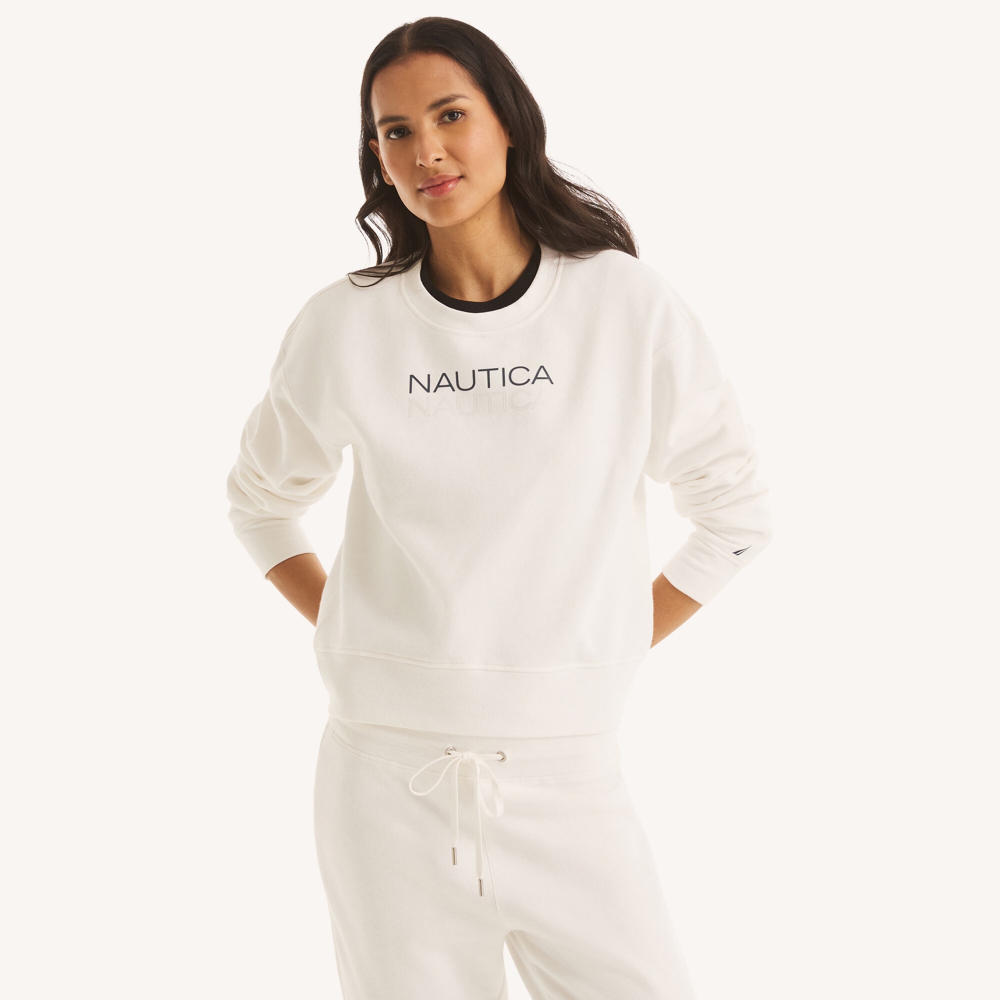 Nautica Women's Logo Crewneck Sweatshirt 103 (Sail White), L