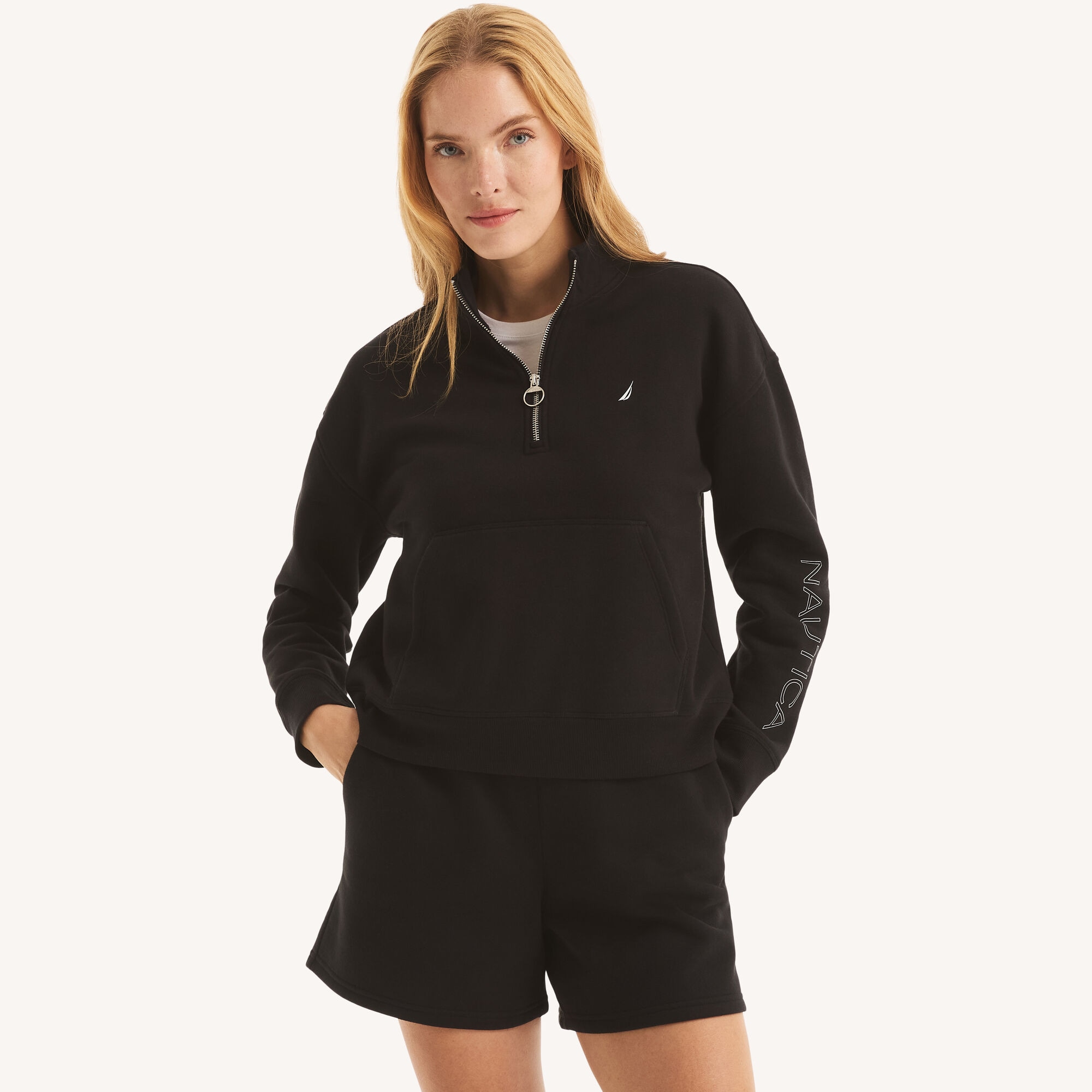 Nautica Women's Fleece Quarter-Zip 001 (Black), L