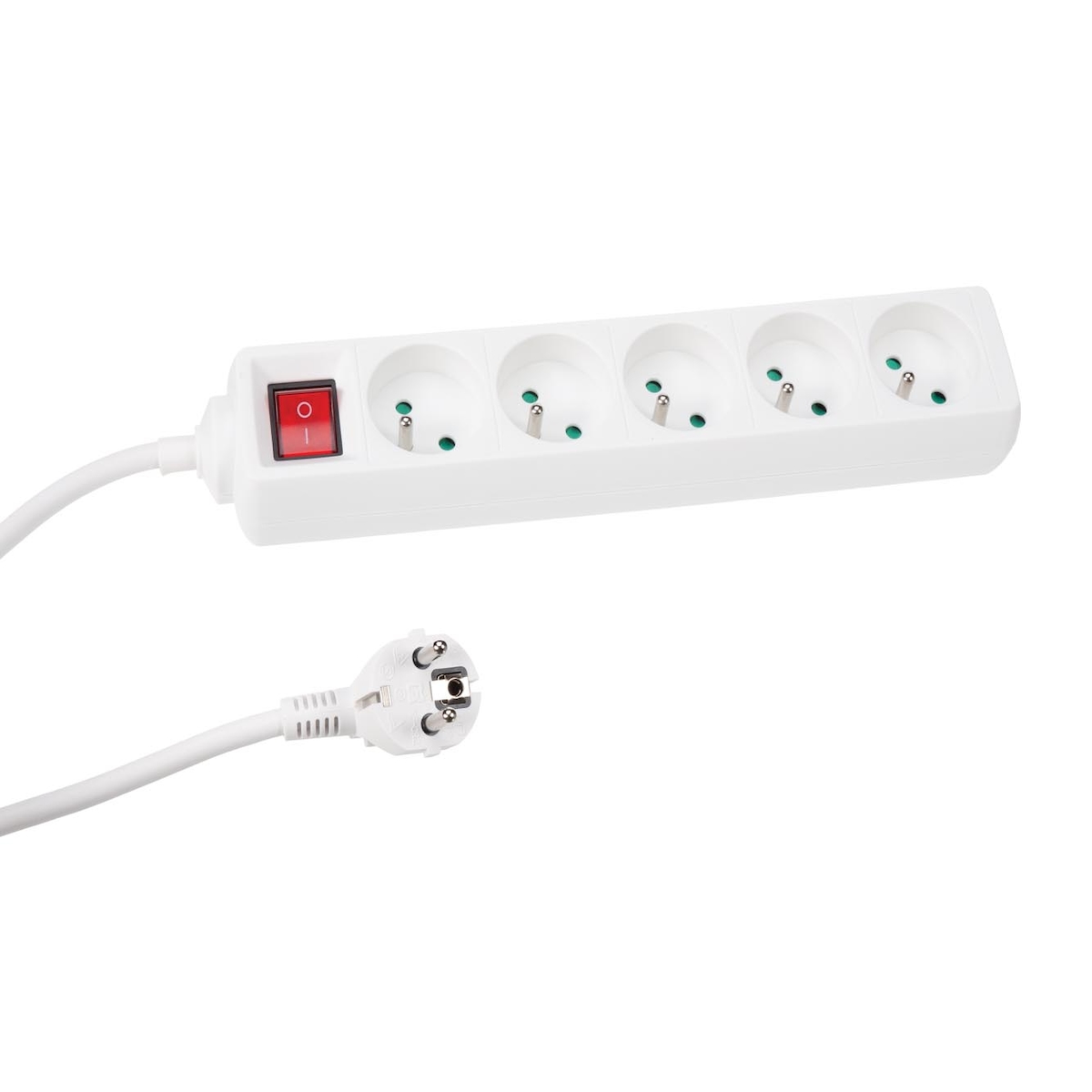 Perel Steckdosenleiste mit Schalter, 5 Typ-E-Steckdosen mit Kindersicherung, 1,5 m Kabel, 3680 W, IP20, weiß Image