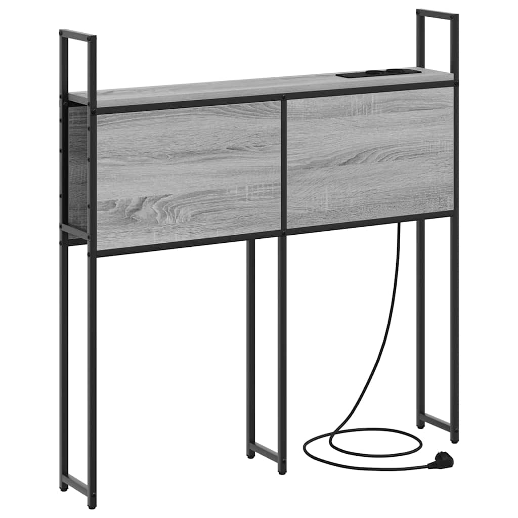 vidaXL Opberghoofdbord met Oplaadstation met plank Grijs sonoma 80 cm Image