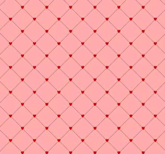 Tessuto Take Heart di J Frisch per Riley Blake Designs. 100% cotone, cuori rossi su sfondo rosa. Venduto a mezzo metro in un unico pezzo.