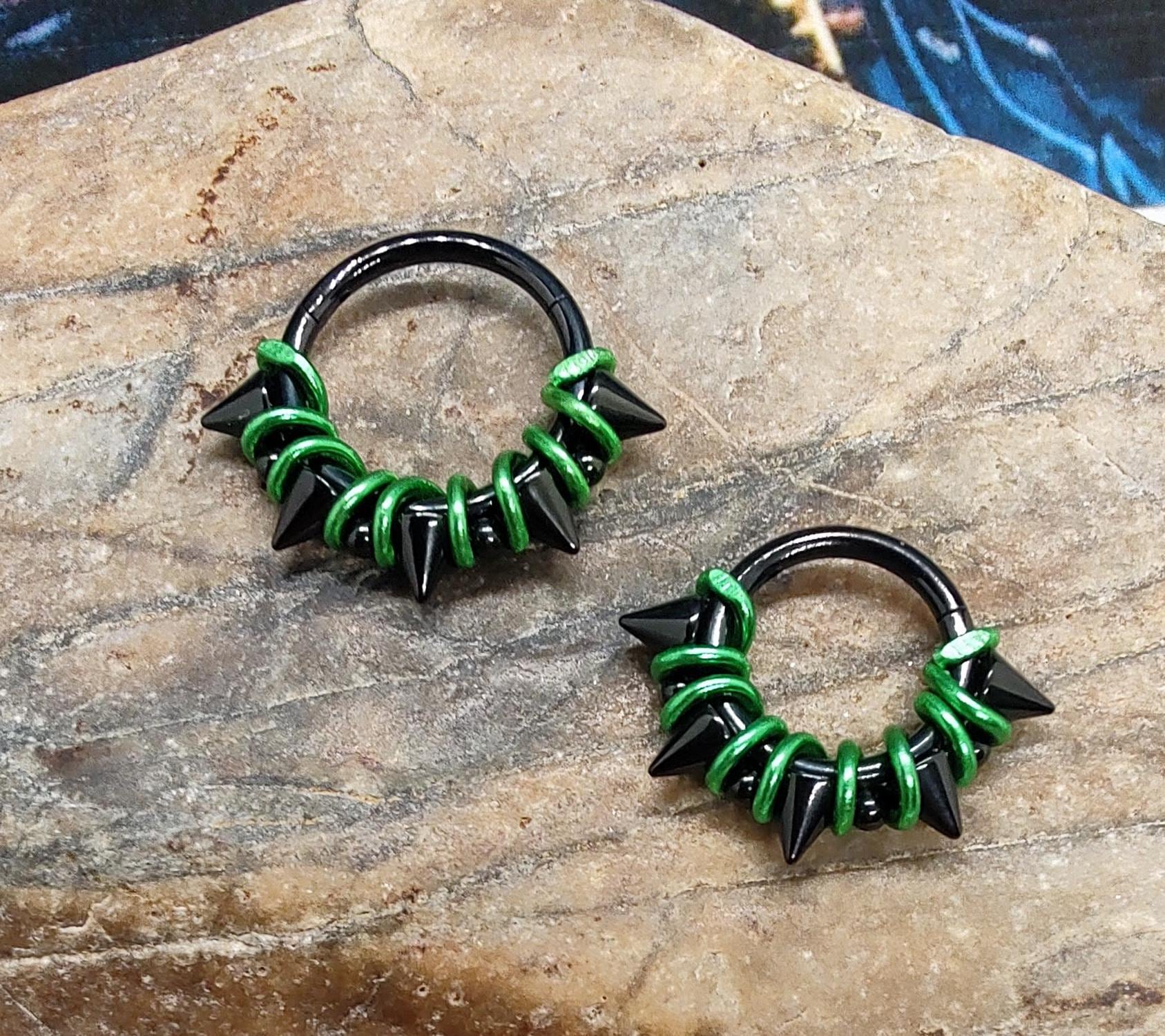 Clicker incernierato in titanio da 16 g, 8 mm/10 mm, clicker incernierato con punte, clicker incernierato, clicker incernierato nero, anello per setto