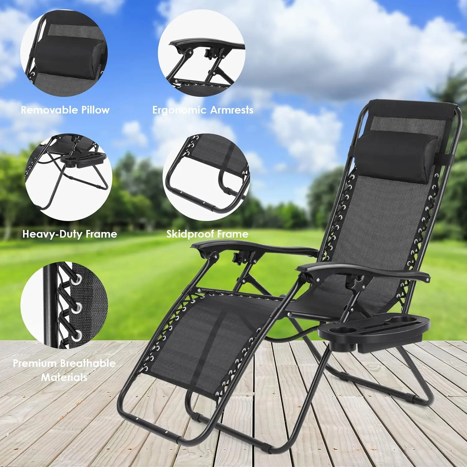 Klappbarer Gartenstuhl, Sonnenliege, Strandliege, Entspannungsliege, Liegestuhl mit Tablett Image