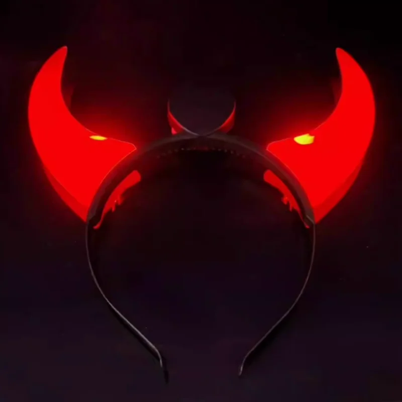 Led Lustige Teufel Horn Leichte Stirnband Blinkende Haar Hoops Kopfbedeckung Halloween Weihnachten Neujahr Party Haar Zubehör Image