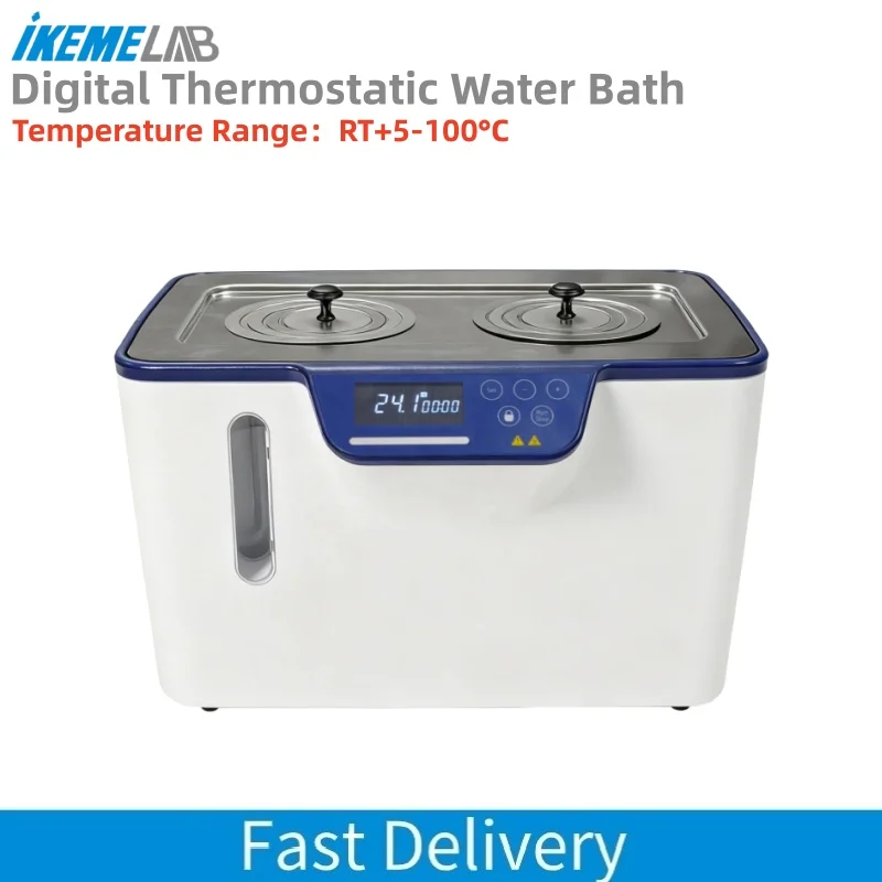 IKEME Elektrisches Labor-Wasserbad, 5 l, Anti-Trockenbrenn-Doppelloch-LCD-Digital-Thermostat-Wasserbadheizung mit Timer, 220 V Image