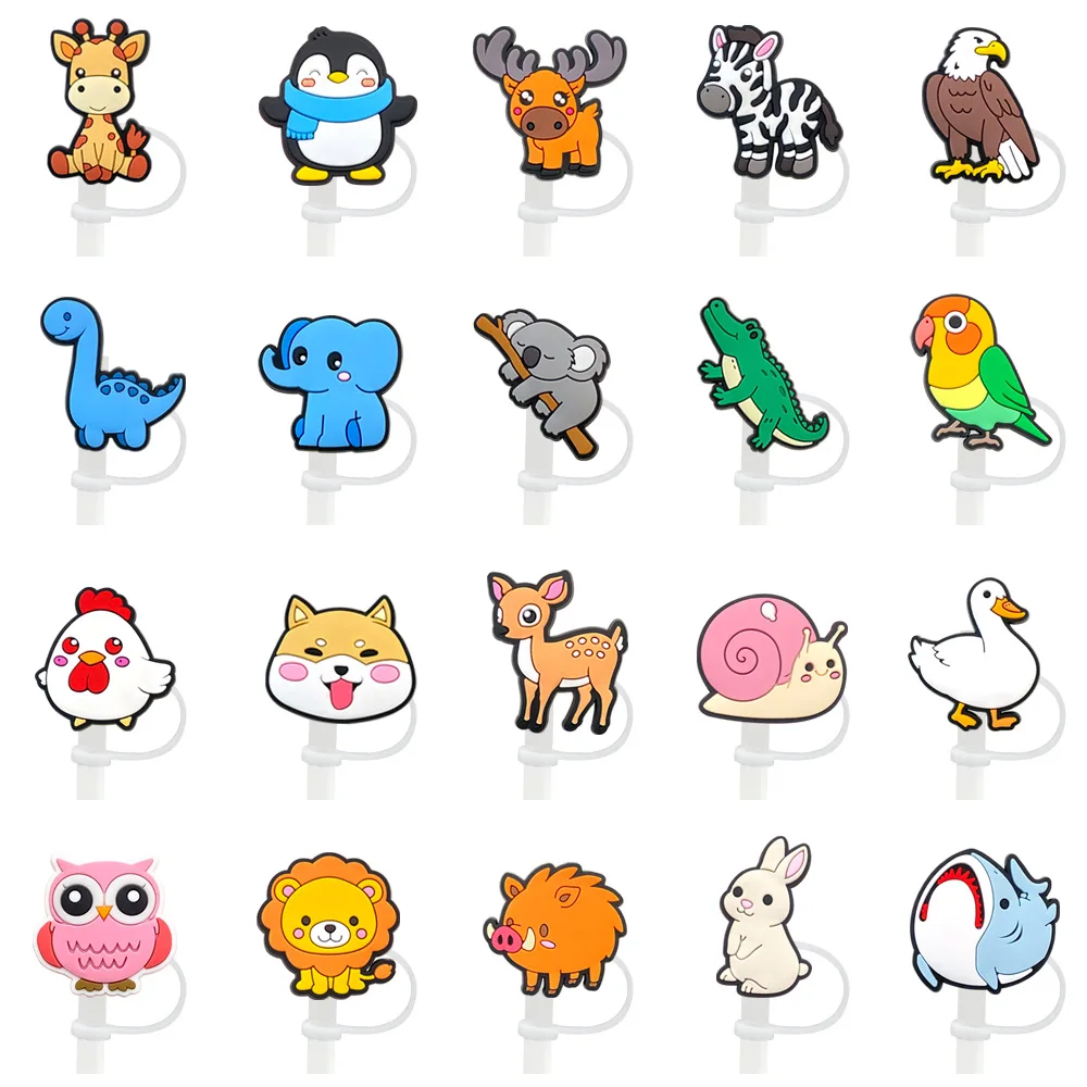 1 Stück Niedliche Tier-Silikon-Strohhalm-Aufsätze für 10mm Strohhalme, Strohhalm-Kappen für Glasbecher, für 30 & 40 Unzen Becher mit Henkel, Staubdicht, Wiederverwendbar Image