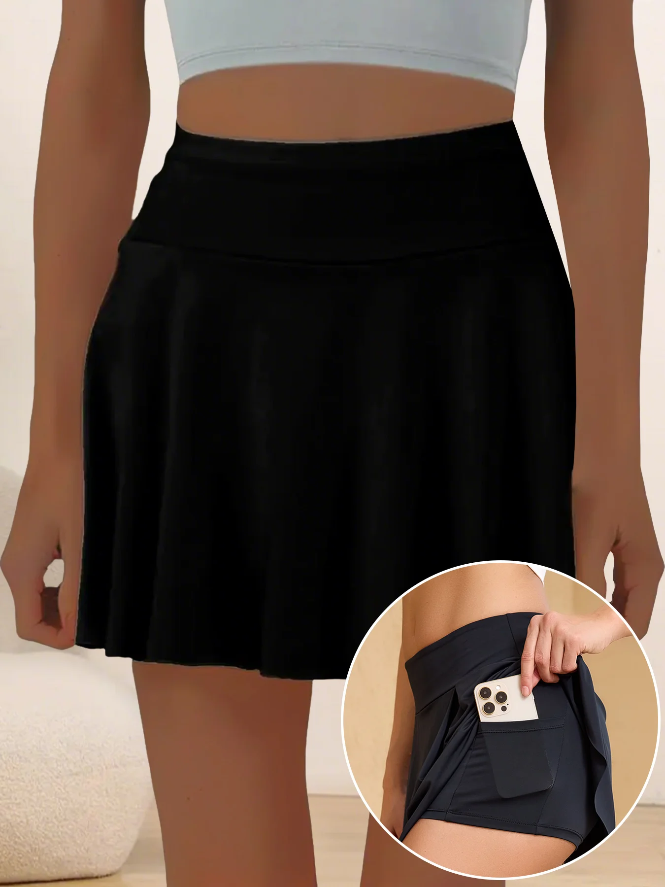 Superweicher, doppellagiger Sportrock für Damen, mit Innentaschen, schnell trocknender Tennisrock, Workout-Golfrock, Skorts, Röcke Image