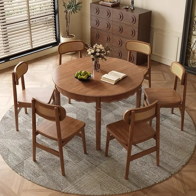 Mittelalterlicher Esstisch aus massivem Holz, französischer Retro-Haushalt, kleine Wohnung, rund, schwarz, amerikanisch, rund, Esszimmer und