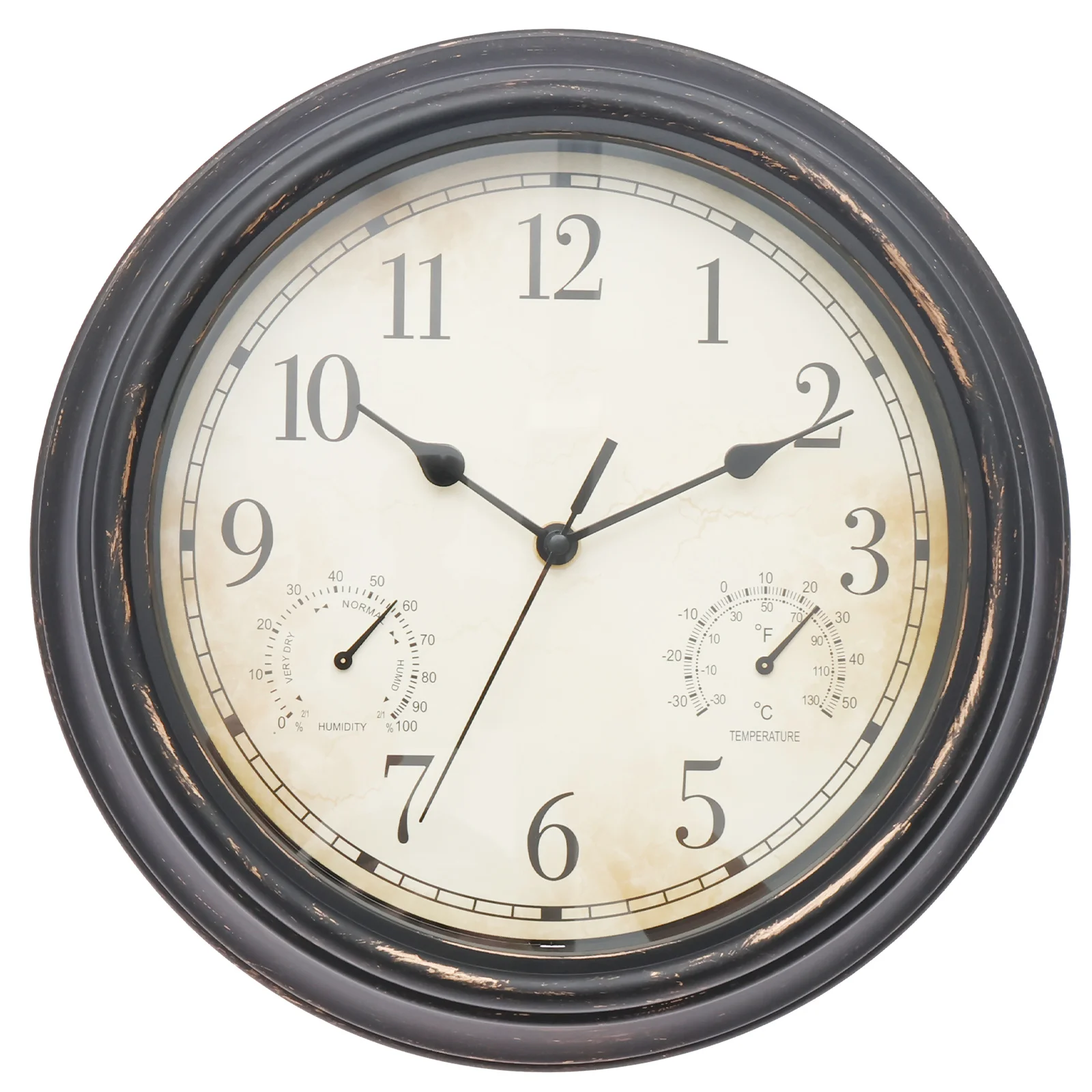 Garten-Wanduhr für den Außenbereich mit Thermometer und Hygrometer, wasserdichte Vintage-Wanduhr, batteriebetrieben, für Garten, Terrasse, Pool Image