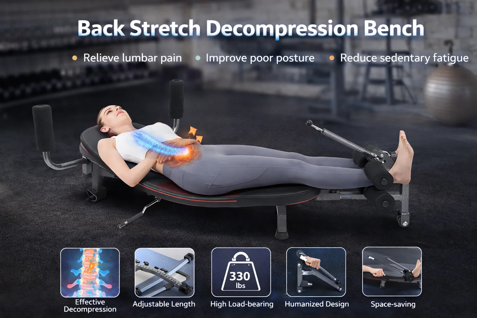 Rückenstrecker-Dekompressionsbank, Linderung von Rückenschmerzen und Haltungskorrektur, Heimfitness für Rundrücken und Nackenschmerzen Image
