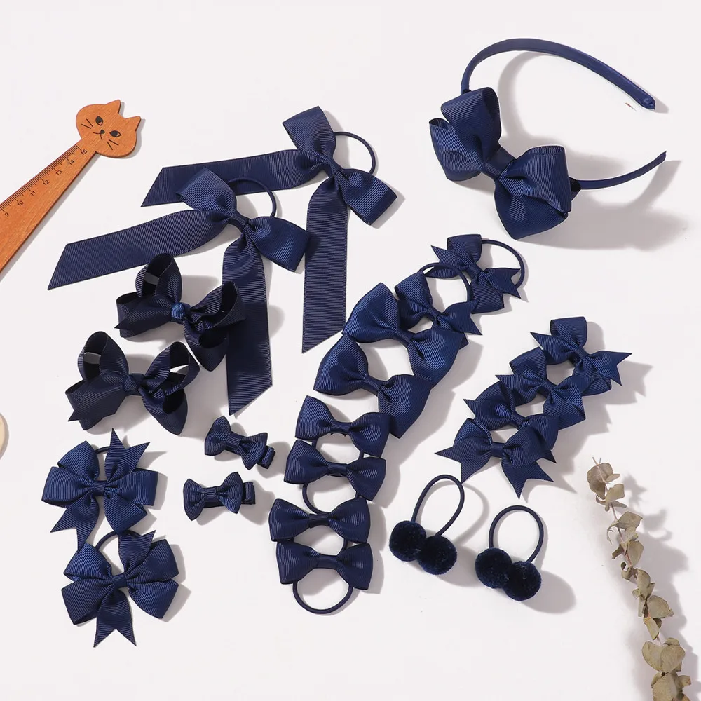 23 Stück solide Haarbögen, Stirnband, Haarspange, Haargummis für Kinder, Mädchen, Prinzessin, niedliche Schleife, Haarbänder, Kopfbedeckung, Haar-Accessoires-Set Image