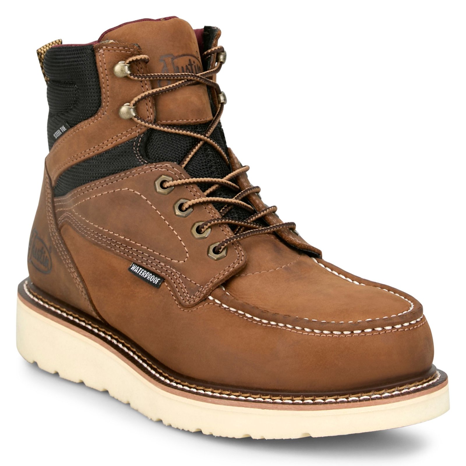 Justin Boots Hardwire 6" Moc Wedge Steel Toe - Mens 13 Brown Boot D