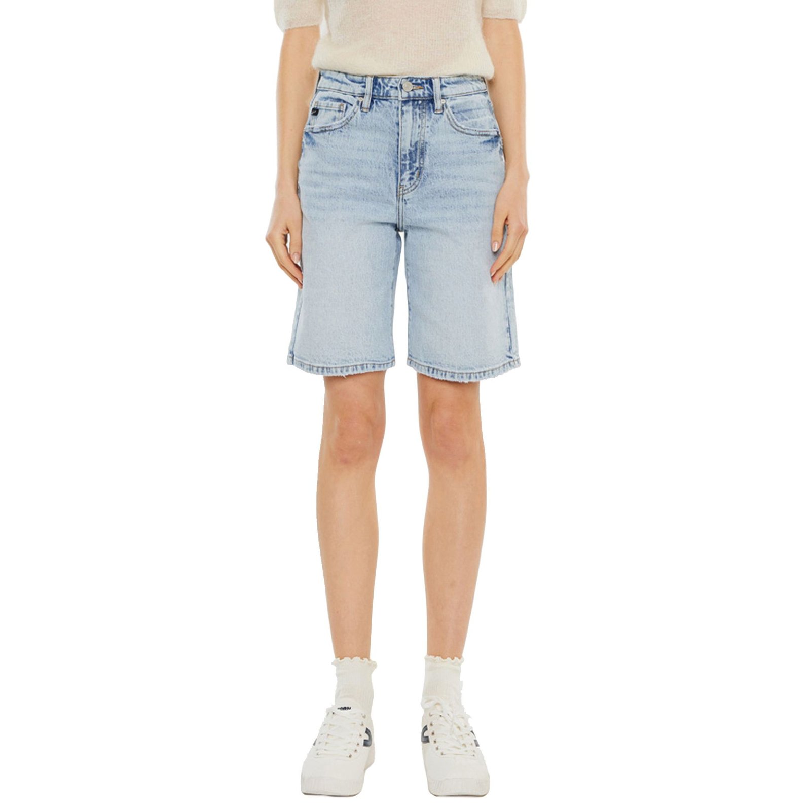 KanCan KC9381L High Rise Denim Bermuda (Size 27) Light Wash, Cotton,Denim,Spandex