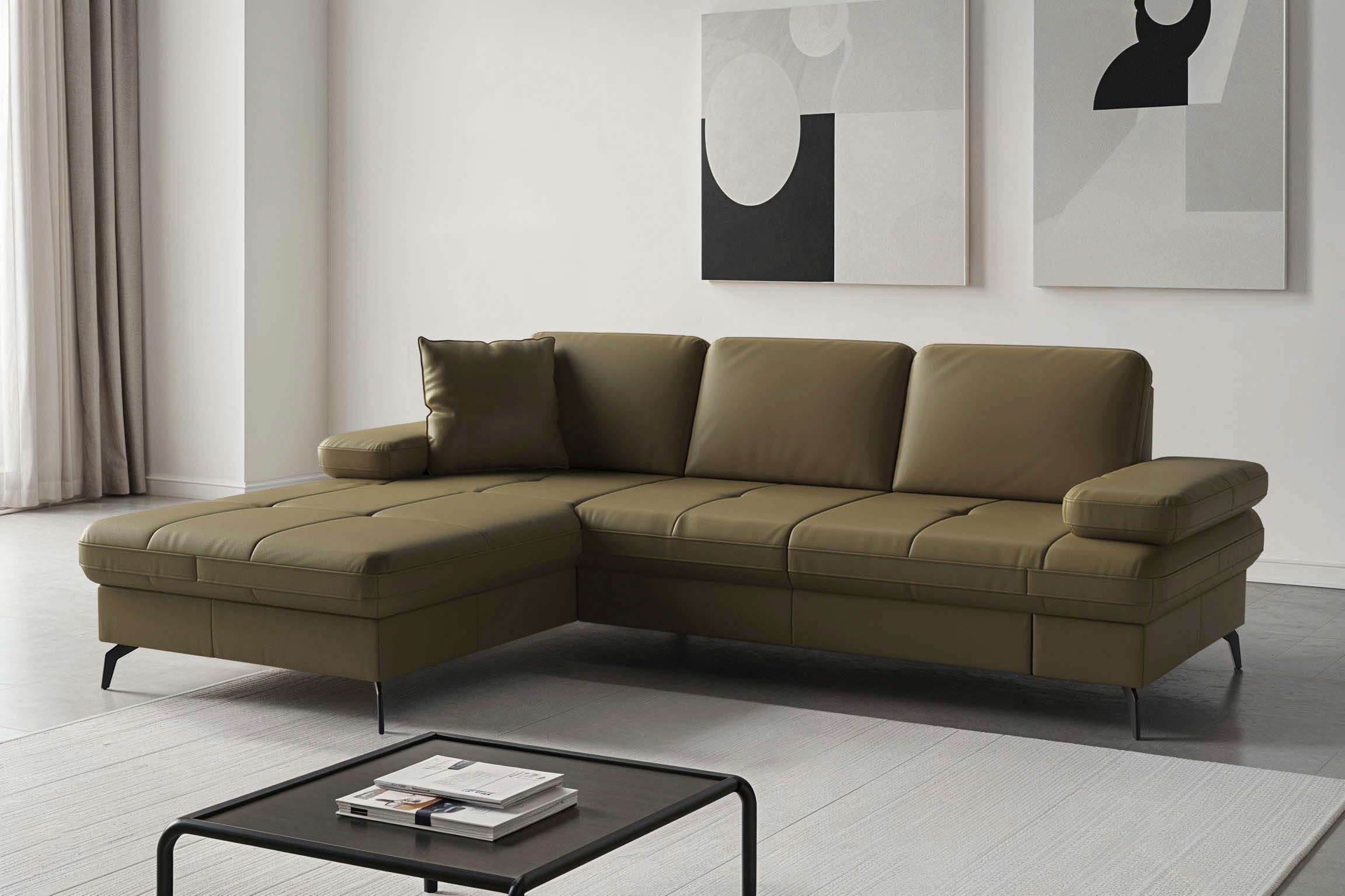 Ecksofa SIT & MORE "Morris Jubi, Recamiere, Breite 247 cm", olive, B:247cm H:83cm T:171cm, Sofas, Ecksofa, mit Armteilfunktion,, wahlweise mit Schlaffunktion Image