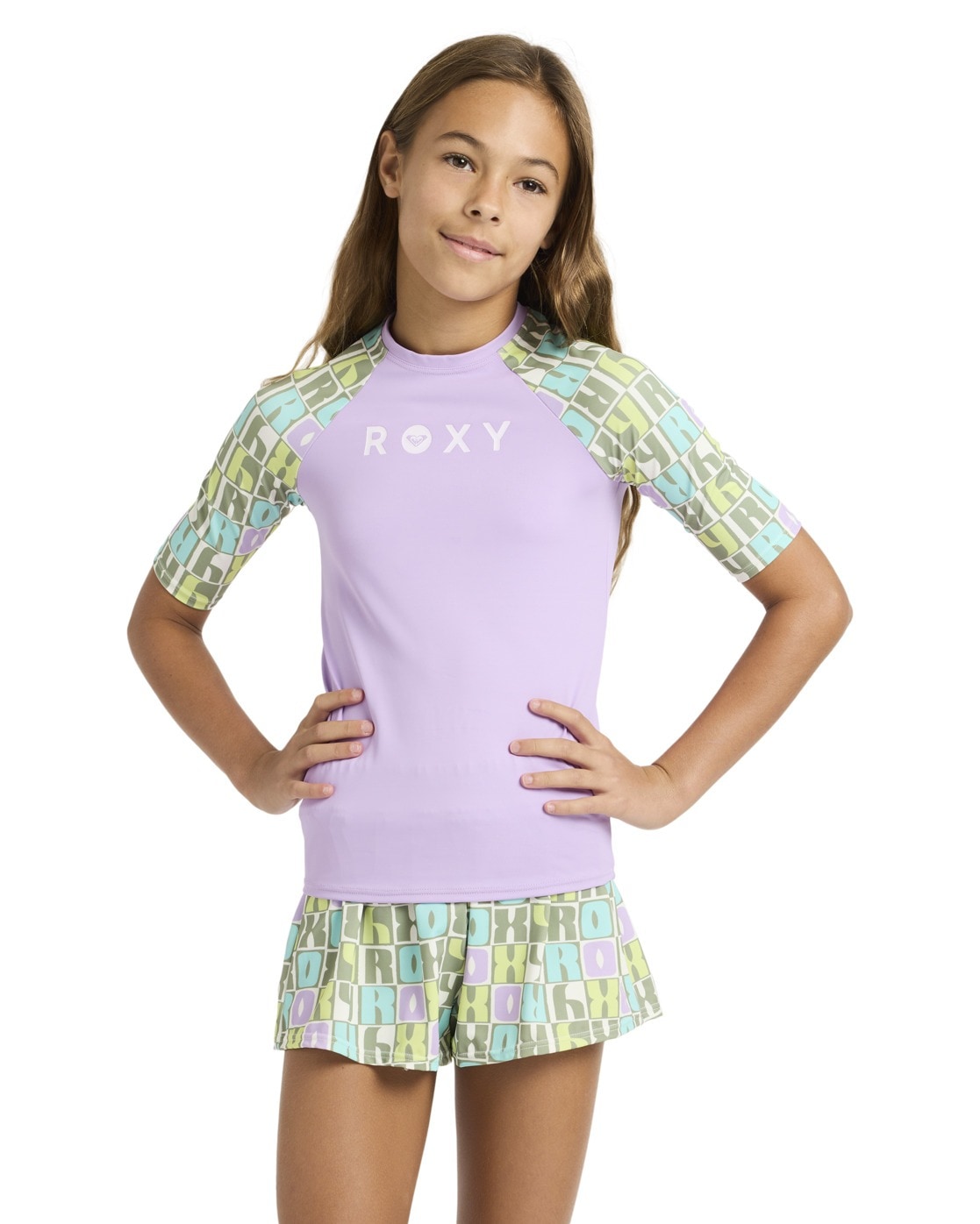 Rash Guard ROXY "Roxy Active", Kinder, Gr. 14(155-164cm), oil grün letter up, Obermaterial: 82% Microfaser, 18% Elasthan;, Shirts