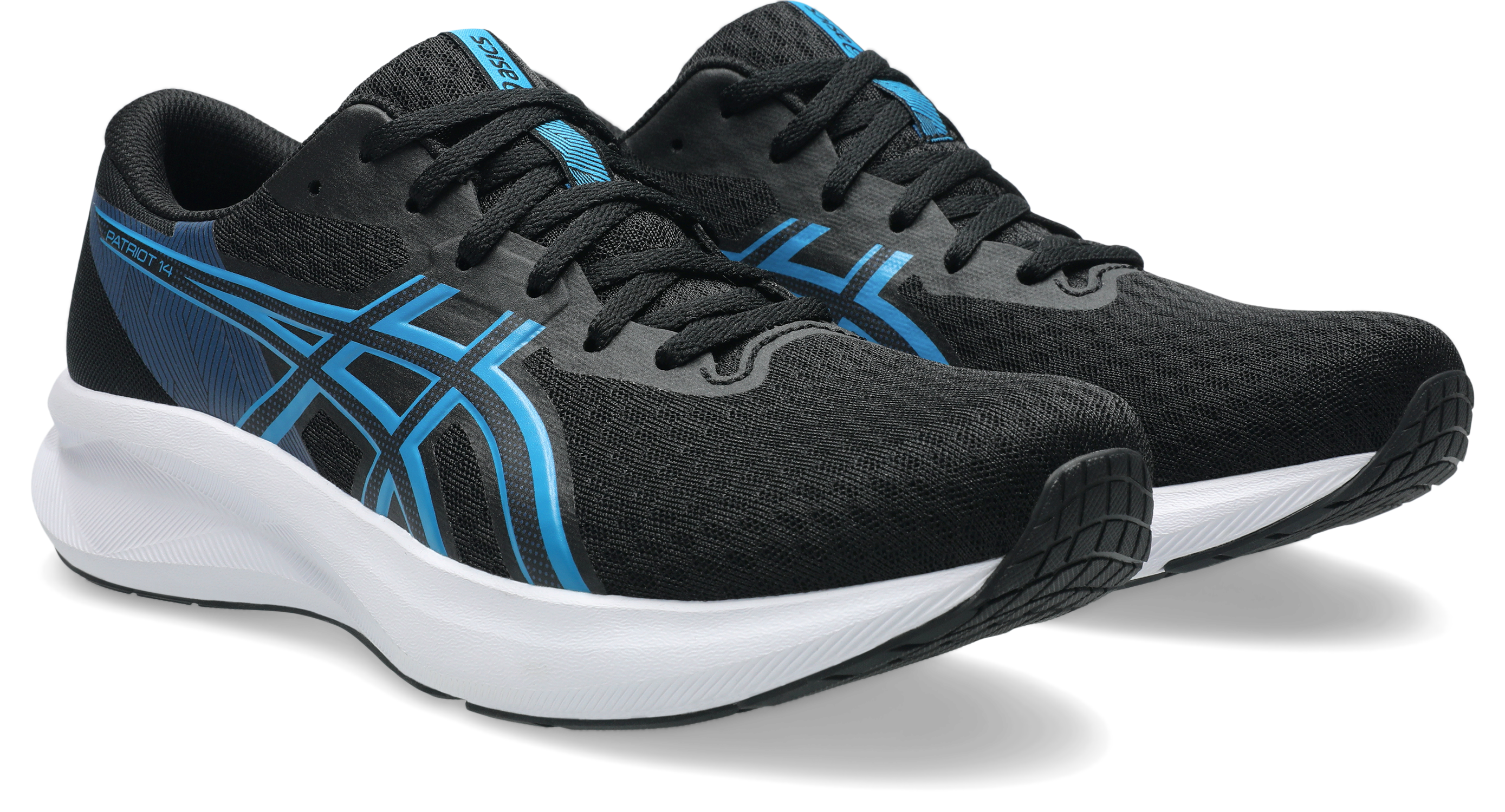 Laufschuh ASICS "PATRIOT 14", Herren, Gr. 42,5, schwarz, aegean blau, Synthetik, Schuhe Laufschuh