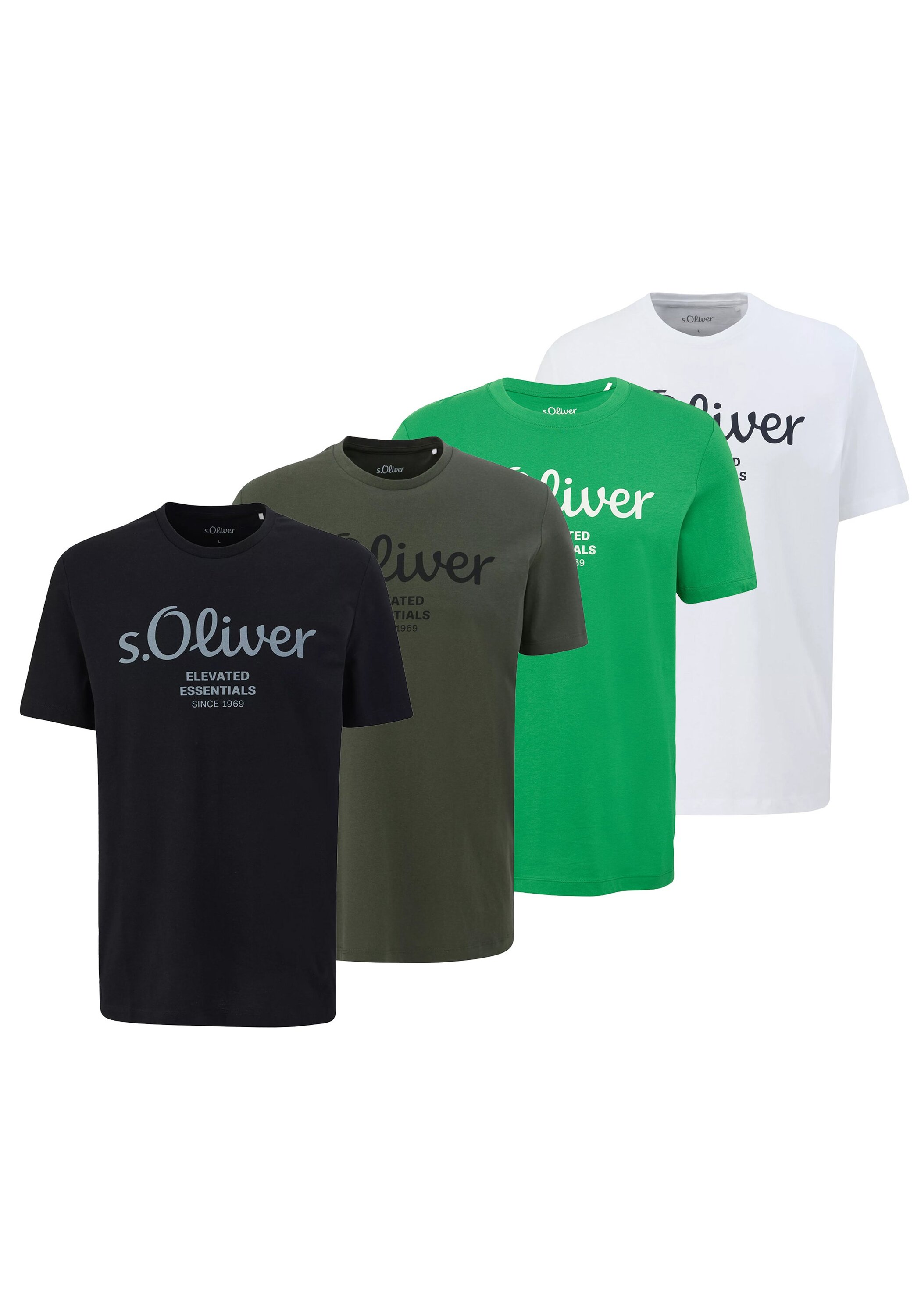 T-Shirt S.OLIVER "T-Shirt Logo T-Shirt 4er Pack", Herren, Gr. XXL, grün (weiß, grün, dunkelgrün, schwarz), Obermaterial: 100% Baumwolle CO., Shirts T-Shirt