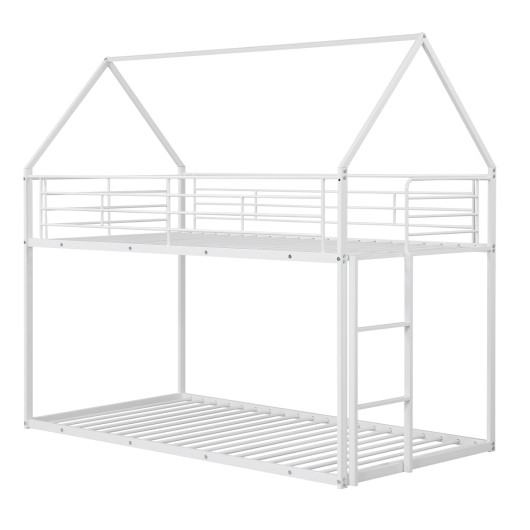 Costway Twin Over Twin Metal Bunk Bed with Roof and Ladder-White