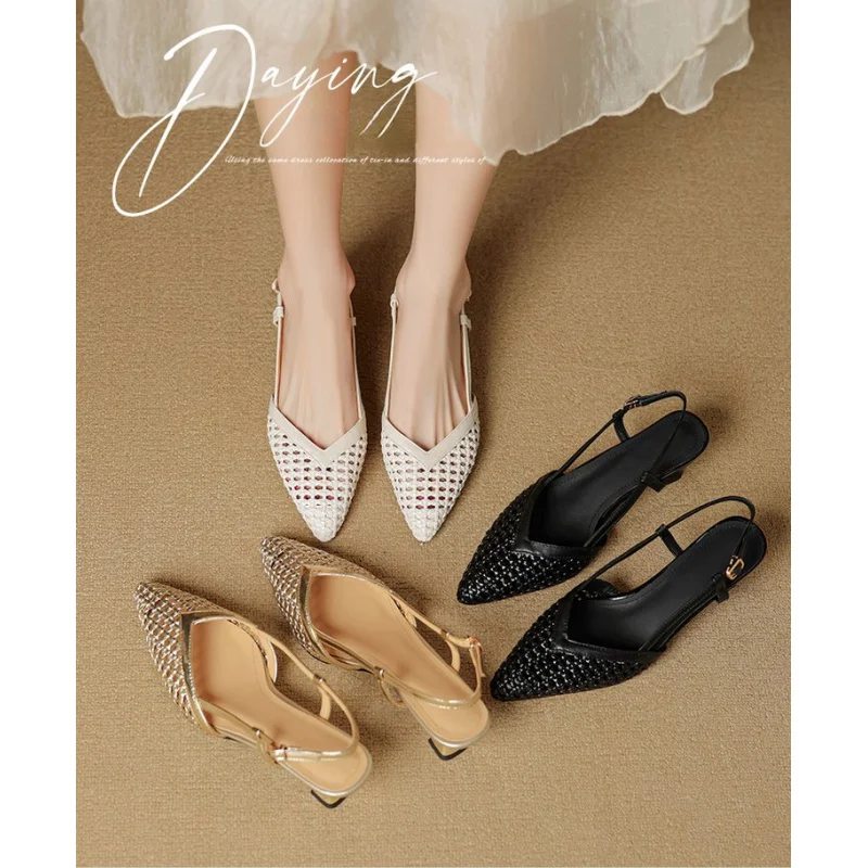 New Gold Hollow Thin Strip Heels for Women Luxury Pointed Toe Heeled Pumps Office Lady Mules Summer Stiletto Shoe Sandals 2026