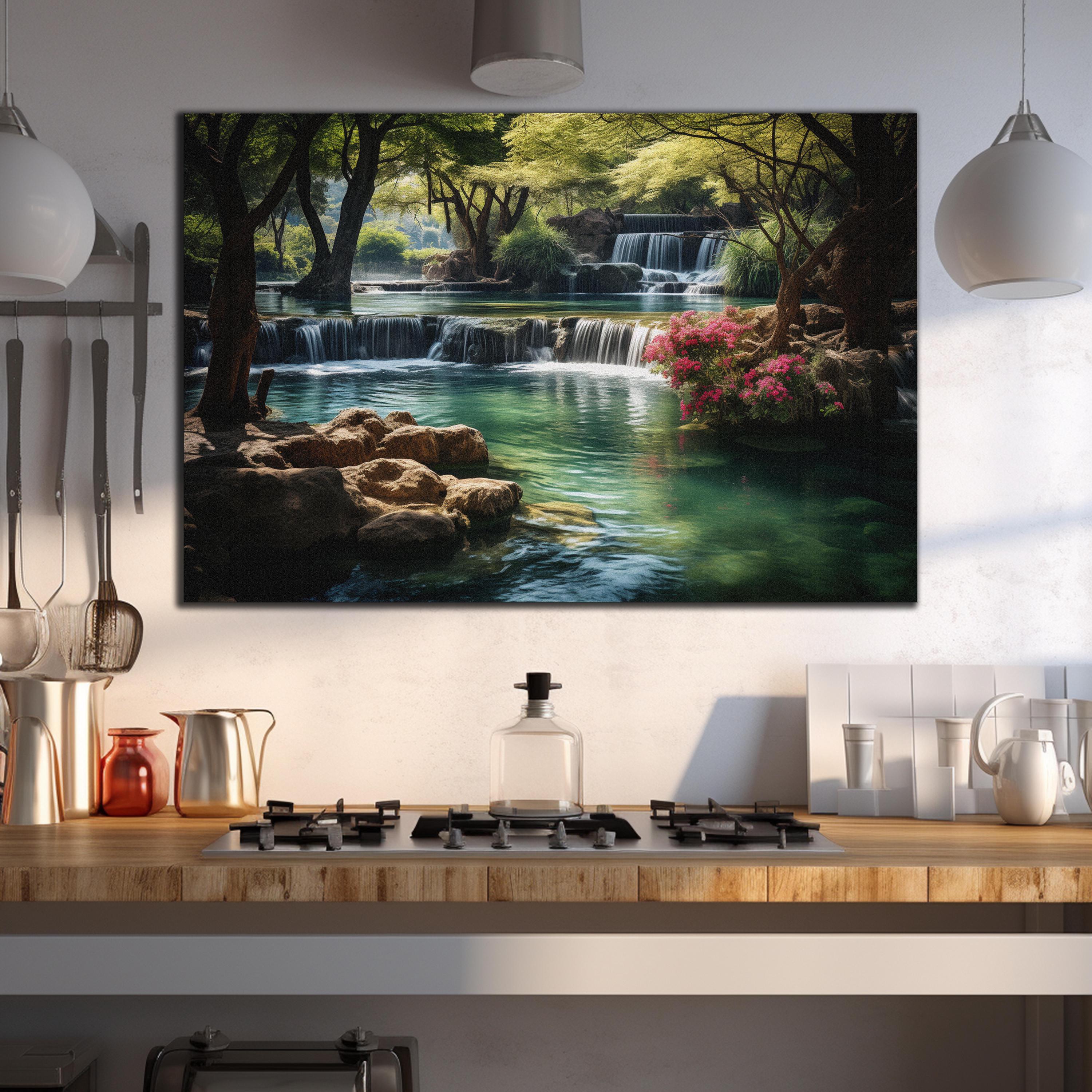 Arte murale in vetro a cascata - Vetro temperato a cascata - Arte murale con vista cascata - Decorazione murale tropicale - Stampa su vetro con paesag