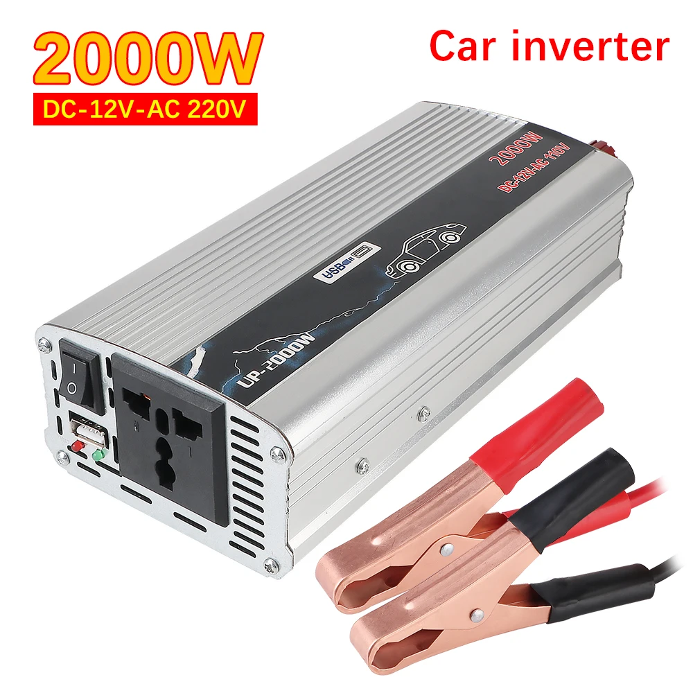 Metallsteckdose mit USB DC 110 V bis 220 V 2000 W Auto-Wechselrichter Tragbarer universeller fahrzeugmontierter Haushalts-AC-Konverter Image