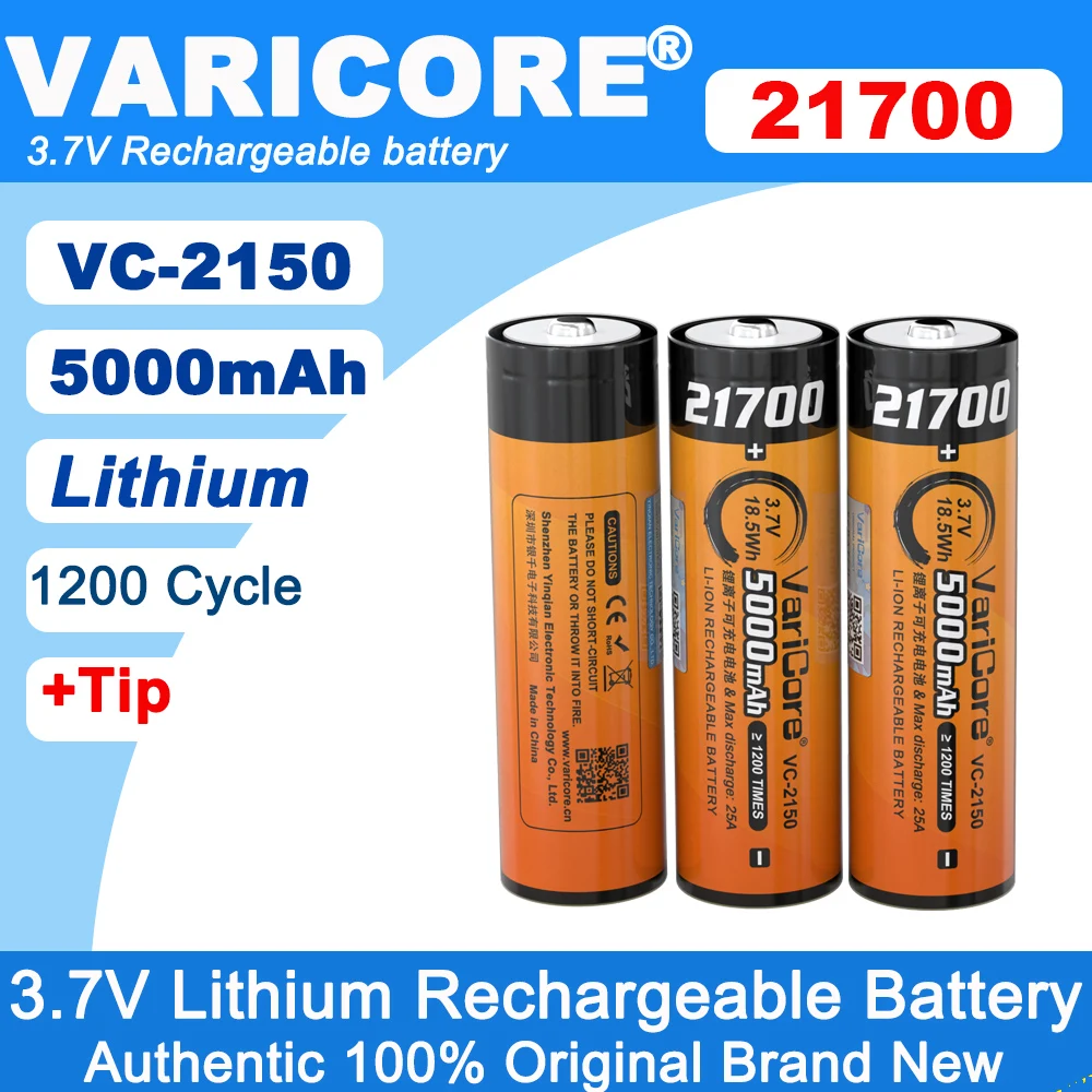 VariCore VC-2150 21700 3,7 V 5000 mAh Lithium-Ionen-Akku für Taschenlampenbatterien + Spitze, Klasse A Image