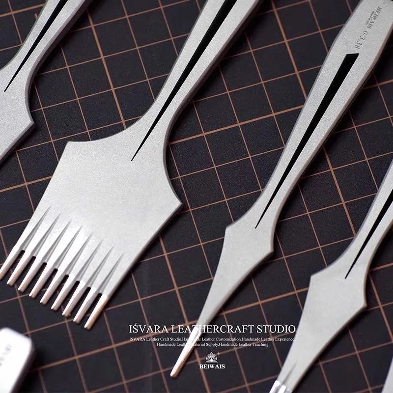 BEWAIS Nahtstanzer aus französischem Leder – 440C-Stahlmeißel (2,7/3,0/3,38/3,85 mm) für professionelle Lederbearbeitung und Heimwerkerwerkzeuge Image