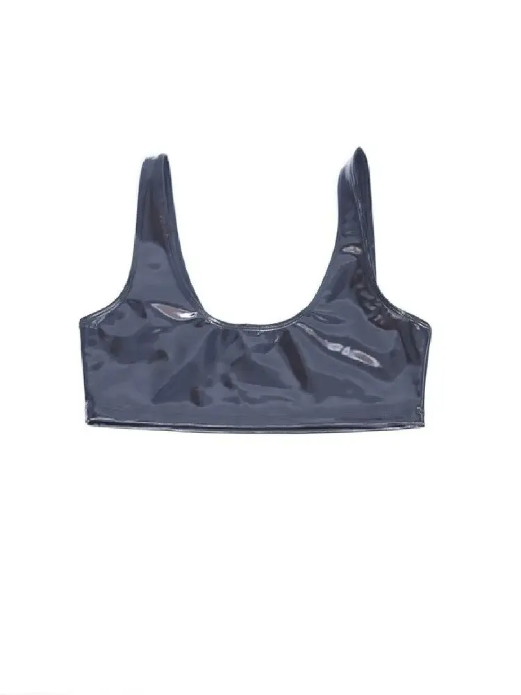 S-3XL Wet Look PVC Tank Tops Glänzende PU Leder Bustier BH Crop Tops Strumpfhosen Sexy Bikini Cropped Camis Cropped Clubwear Streetwear