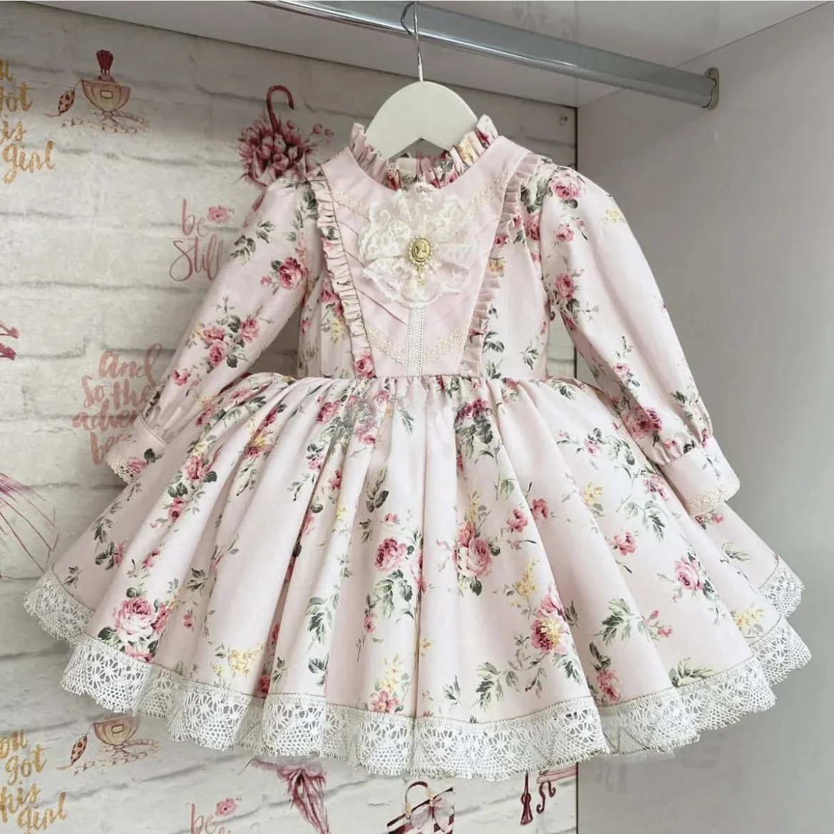 0-12Y Baby Mädchen Herbst Rose Floral Rosa Vintage Prinzessin Kleid für Geburtstag Urlaub Eid Fotografie C29 Image