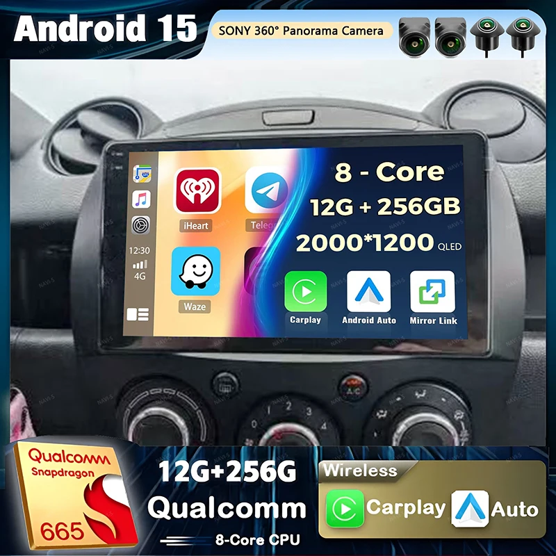 Android 15 Qualcomm Autoradio Für MAZDA 2 Mazda2 2007 2008 2009-2014 Player Multimedia Navigation Stereo CarPlay Auto Video BT Image