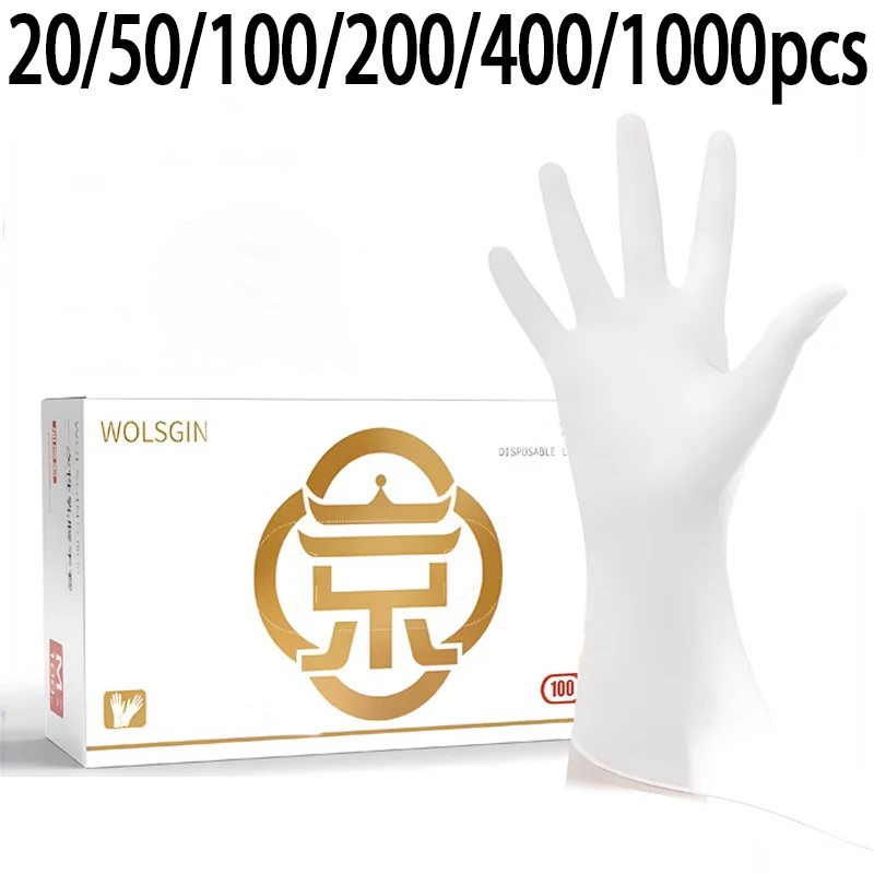 20/50/100/200/400/1000 Stück Einweghandschuhe aus weißem Nitril, geeignet für Reinigung, Nagelkunst und Haushaltsküchenwerkzeuge Image