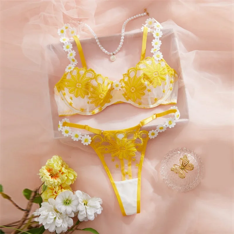 Fee Sexy Dessous Set Süße Spitze Unterwäsche Luxus Intime Erotische Dessous Schöne Blumenstickerei BH und Höschen Sets Image
