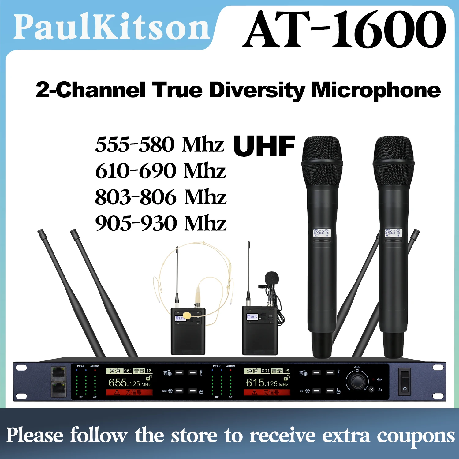 Paulkitson AT-1600 UFH Funkmikrofon 2-Kanal True Diversity Funkmikrofon kann in mehreren Sets für Kirchenbühnen-Performance-Mikrofon verwendet werden Image