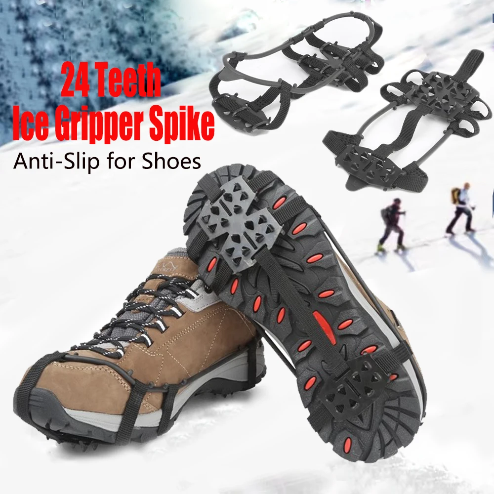 Steigeisen für Schnee und Eis klettern Wandern Eis klampen Spikes für Schuhe 24 Zähne Anti-Rutsch-Abdeckungen für Schuhe rutsch feste Schnee griffe Image