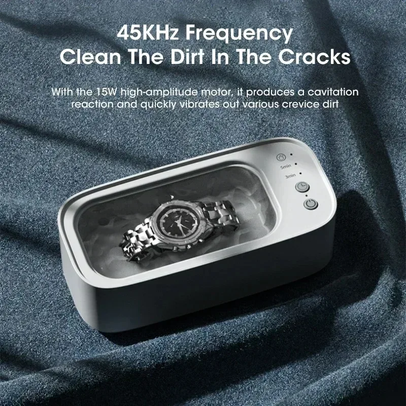 Tragbarer Ultraschallreiniger, wiederaufladbar, 40 kHz, Tiefenreinigung für Schmuck, Brillen, Rasierer, Zahnspangen, Kamm, Make-up-Pinsel usw Image