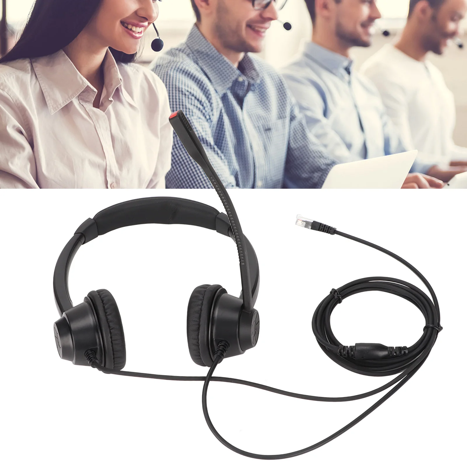 RJ9 Telefon-Headset, geräuschunterdrückender binauraler kabelgebundener Handy-Kopfhörer mit Mikrofon für VOIP-Telefon, Festnetztelefon-Kopfhörer