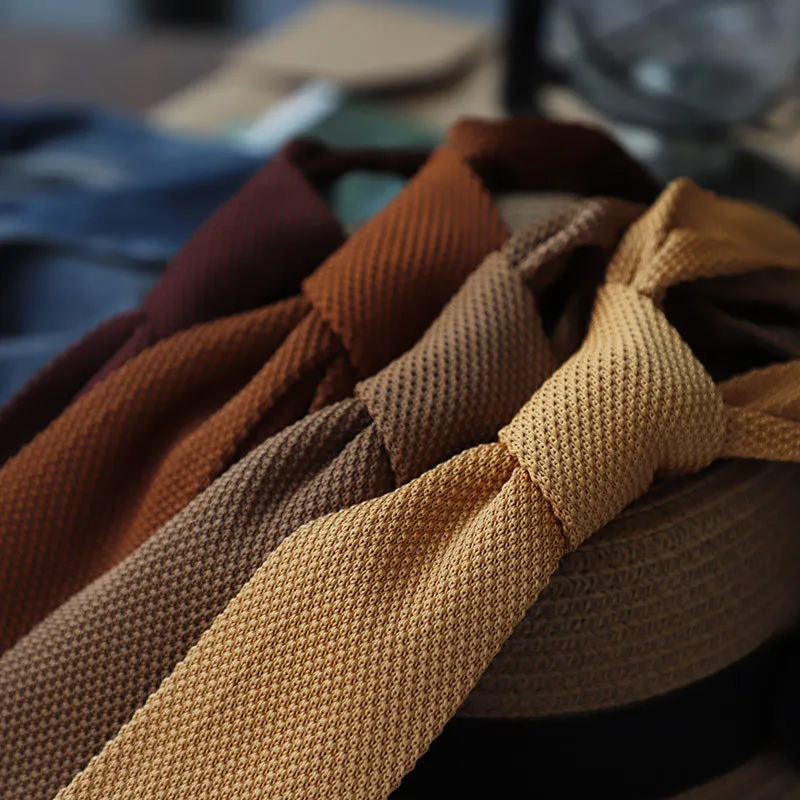 6CM männer Gestrickte Braun Kaffee Solide Bunte Dünne Krawatte Neue Stil Mode Freizeit Klassische Gewebte Cravate Schmale krawatten