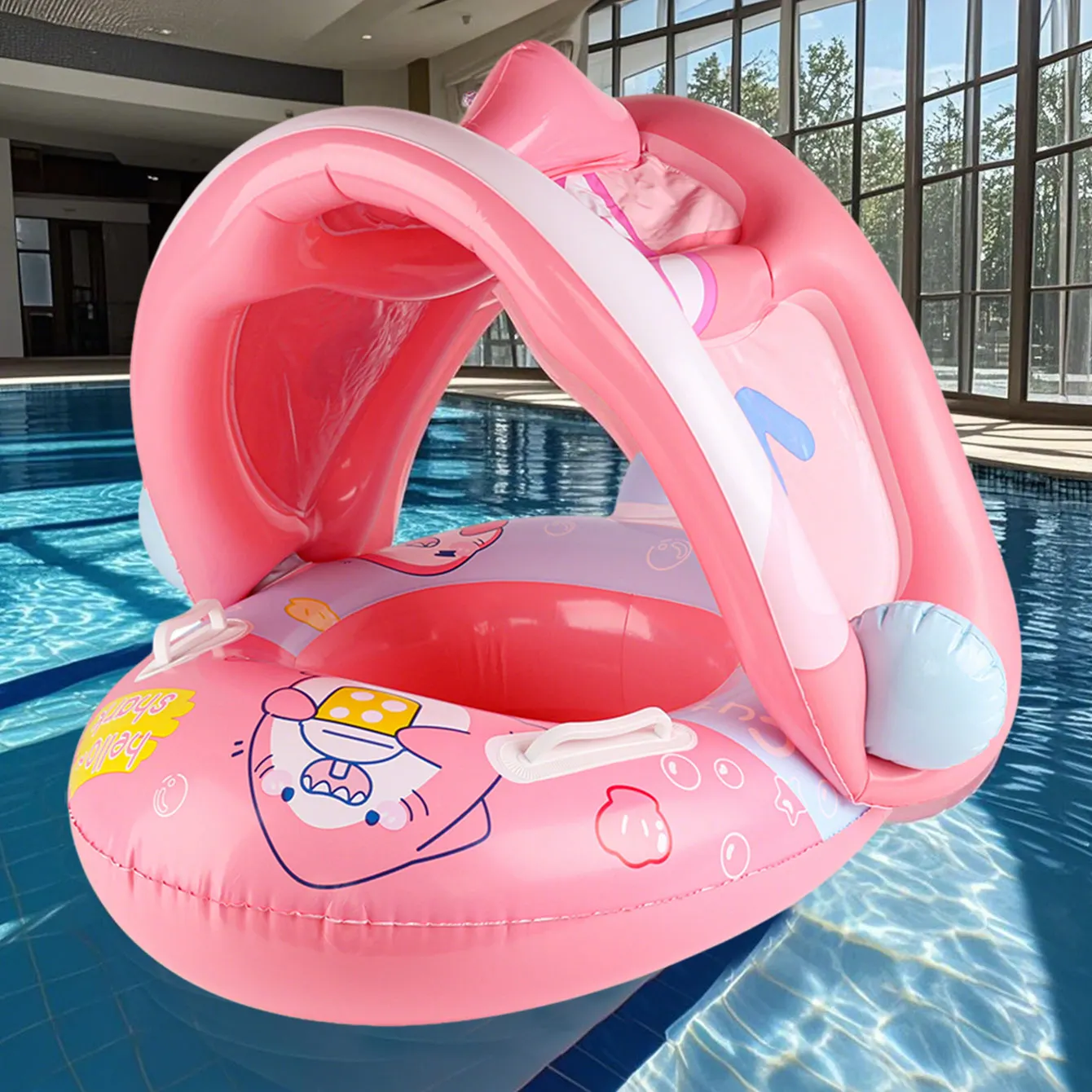 1 x blauer und rosa verdickter aufblasbarer Sitzring mit Unterarmschwimmer-Design, unverzichtbar für Sommer-Pool- und Strandpartys für Kinder Image