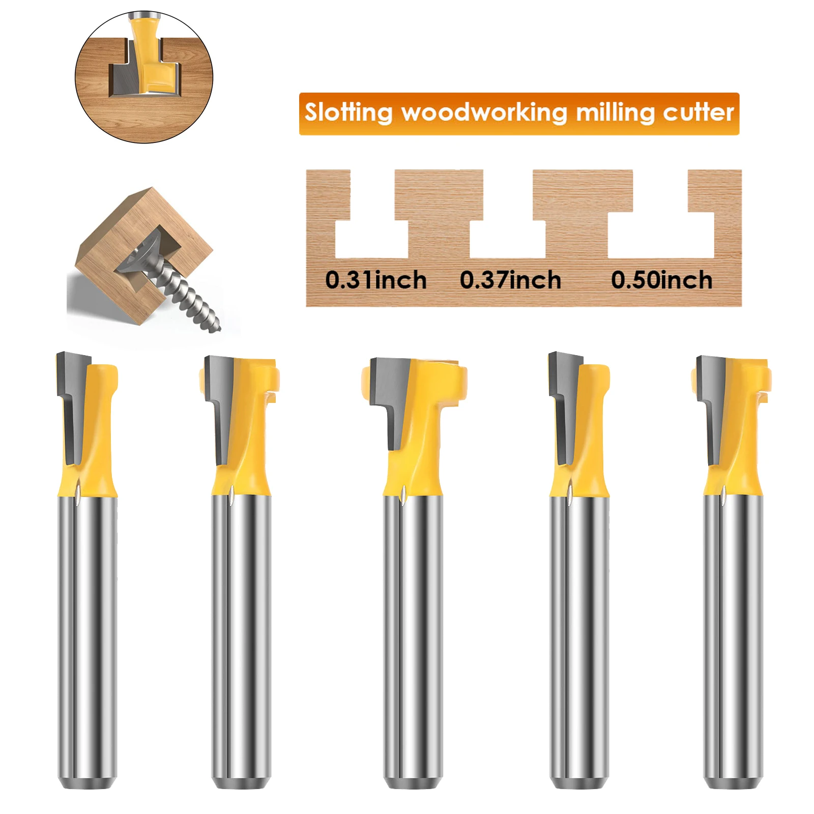 6-teiliges Schlüsselloch-Fräser-Set, 1/4 Zoll Schaft, Wolframstahl, Dual-Schlitzen, Fräser-Set, 5/16 3/8 1/2 Zoll Fräsen, Fräswerkzeug Image
