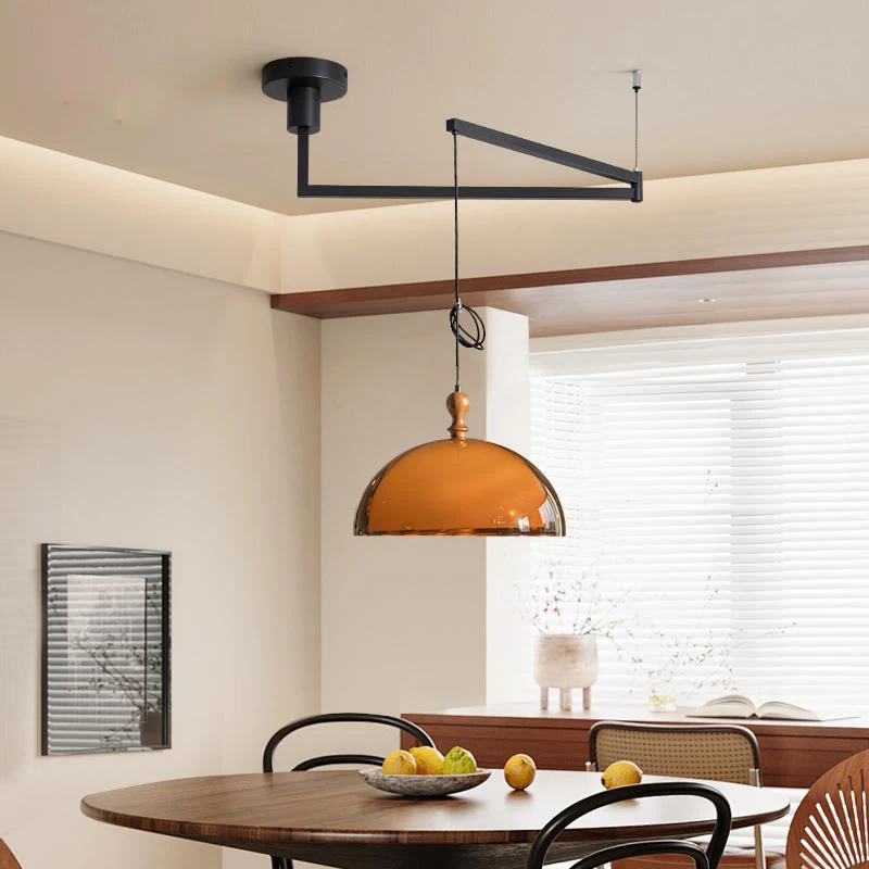 Vintage braune Pendelleuchte Bauhaus Orange Pendelleuchte Französisch Retro Esstisch Hängelampe Café LED verstellbarer Kronleuchter