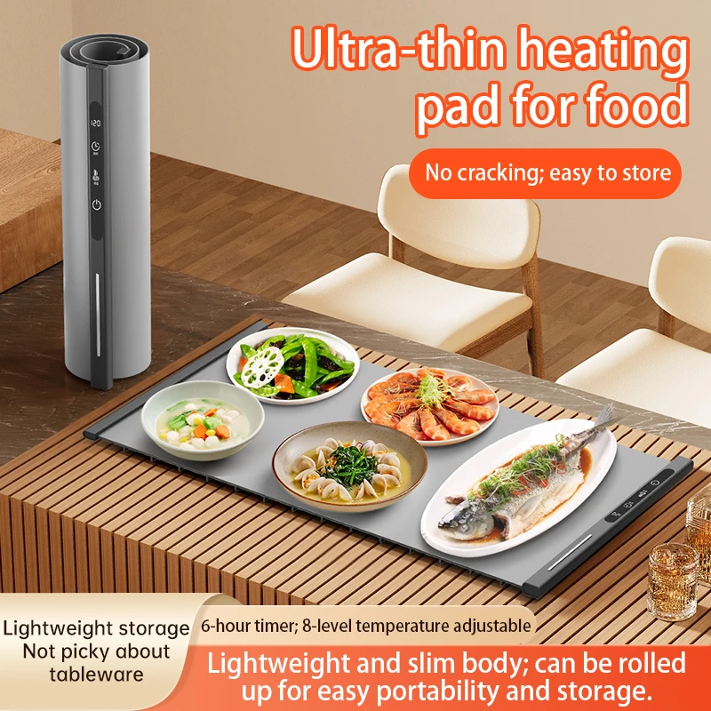 Faltbares Silikon-Lebensmittelwärmtablett, flexible elektrische Matte, konstante warme Gerichte, warmes Schneidebrett, tragbarer Einsatz Image