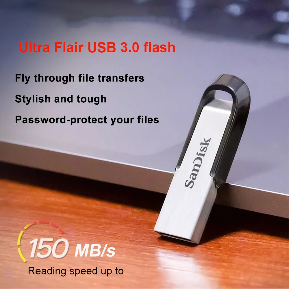 SANDISK Ultra Flair USB 3.0-Flash-Laufwerk bis zu 150 MB/s Lesen 512 GB 256 GB 128 GB 64 GB 32 GB Mini-Stick Hochgeschwindigkeits-USB 3.0 CZ73 Image
