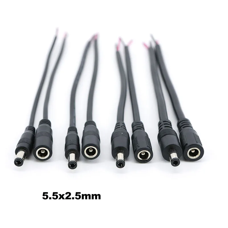 5,5 MM x 2,5 MM 2pin DC Männlich weiblich 22/20/18/16awg Strom Stecker Stecker kabel Ende Draht Versorgung Reparatur Kabel 5525 DC5525 Zöpfe Image