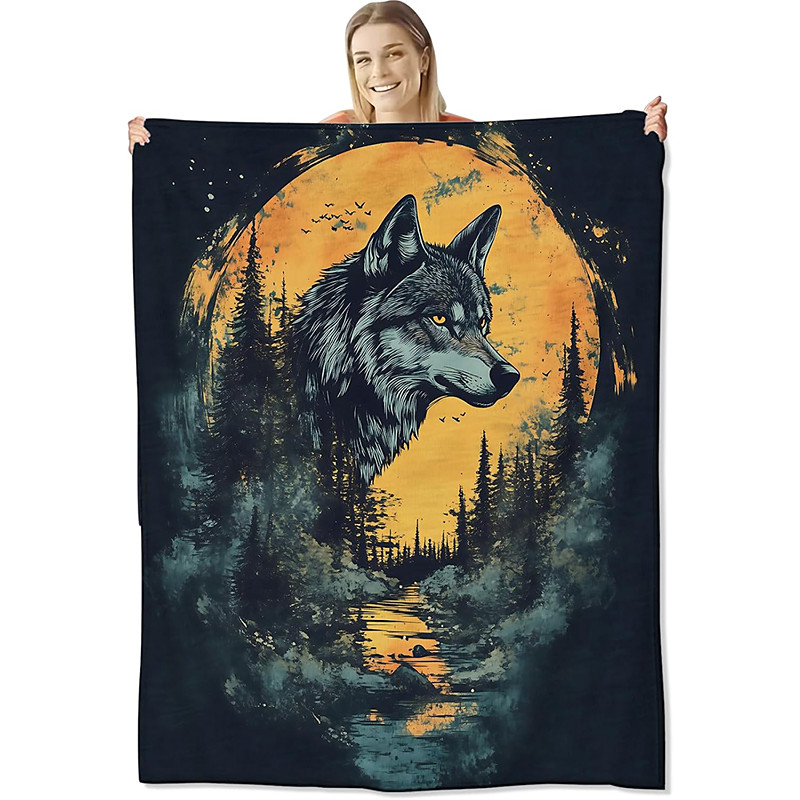 Independence Day Blanket Fleece Throw Blanket for Couch Wolf Gift Classic 3D Sofa Bed Decorative Warm Blanket Home Decor
