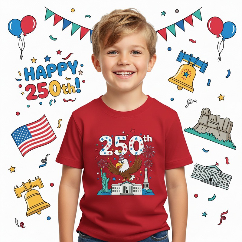 100% Cotton American 250 Kids Boys' Blue Black White Graphic Eagle 250th Anniversary T shirt Blouse Crew Neck Short Sleeve Outdoor Dailywear Fashion Streetwear Designer Printing Summer