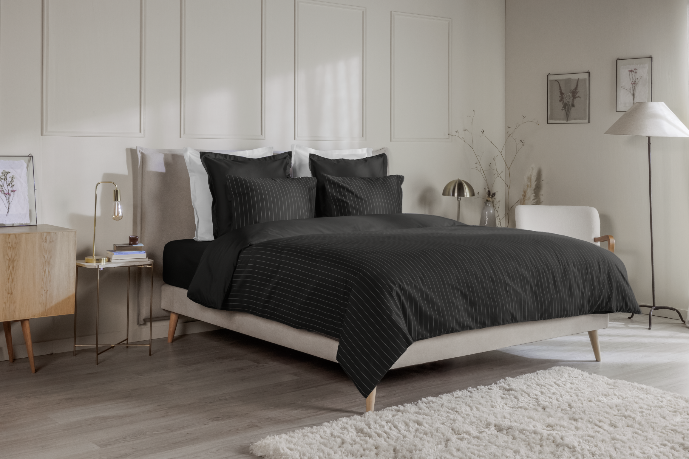 Housse de couette Satin de coton Emma 260x240 - Gris Bronze & Blanc Crème