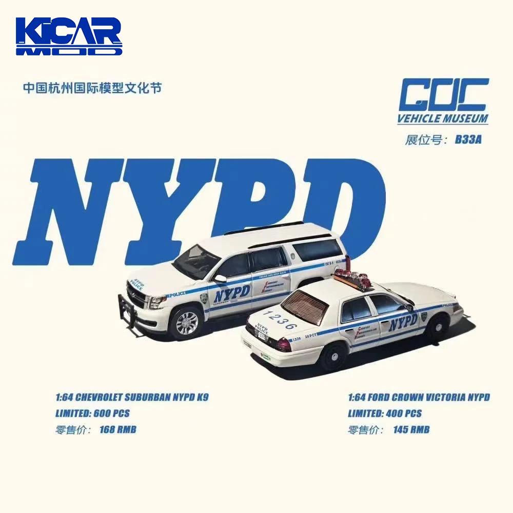 GOC 1/64 NYPD Modellauto Oldtimer Druckguss-Fahrzeug Sammlermodell Mit Vitrine Geschenke für Erwachsene