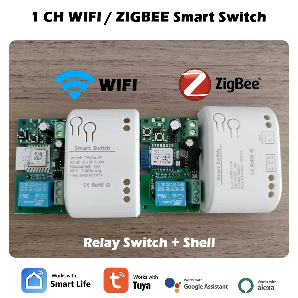 Zigbee/WIFI 1 Kanal Tuya Schalter Relais 12 V 24 V 220 V 230 V Modul Trockenkontakt NO NC COM Tipp Timer für Licht Motor Alexa Image