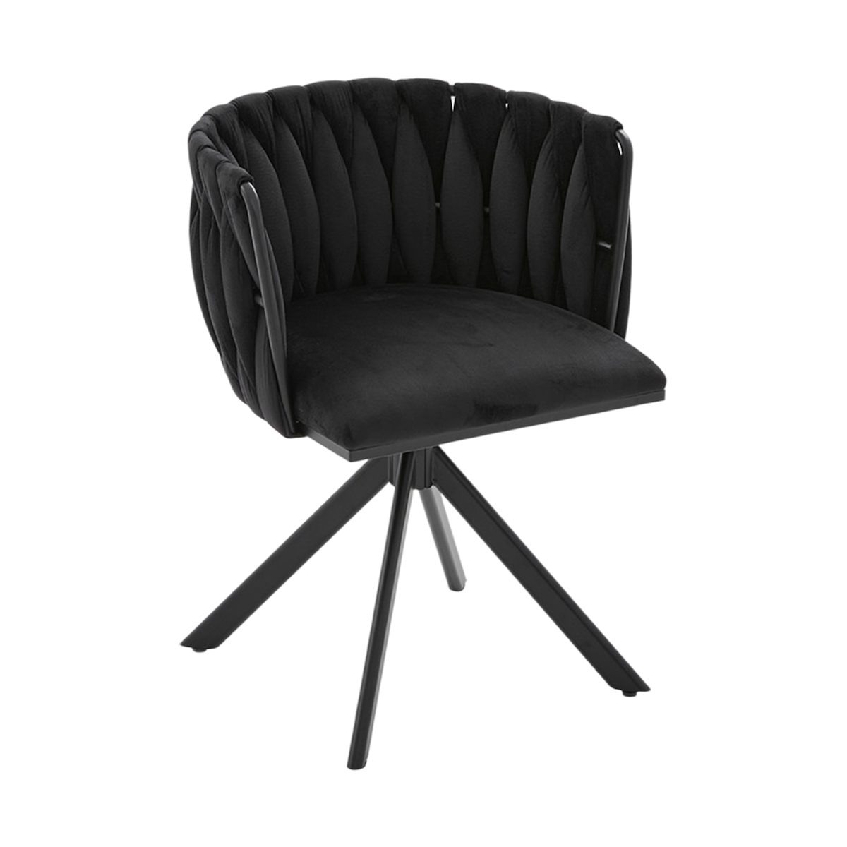 MODFU Drehstuhl Velours Schwarz 56x50x70 cm 180 Grad schwenkbar mit Metallgestell Justierfüßen ergonomischer Rückenstütze bis 150 kg Image