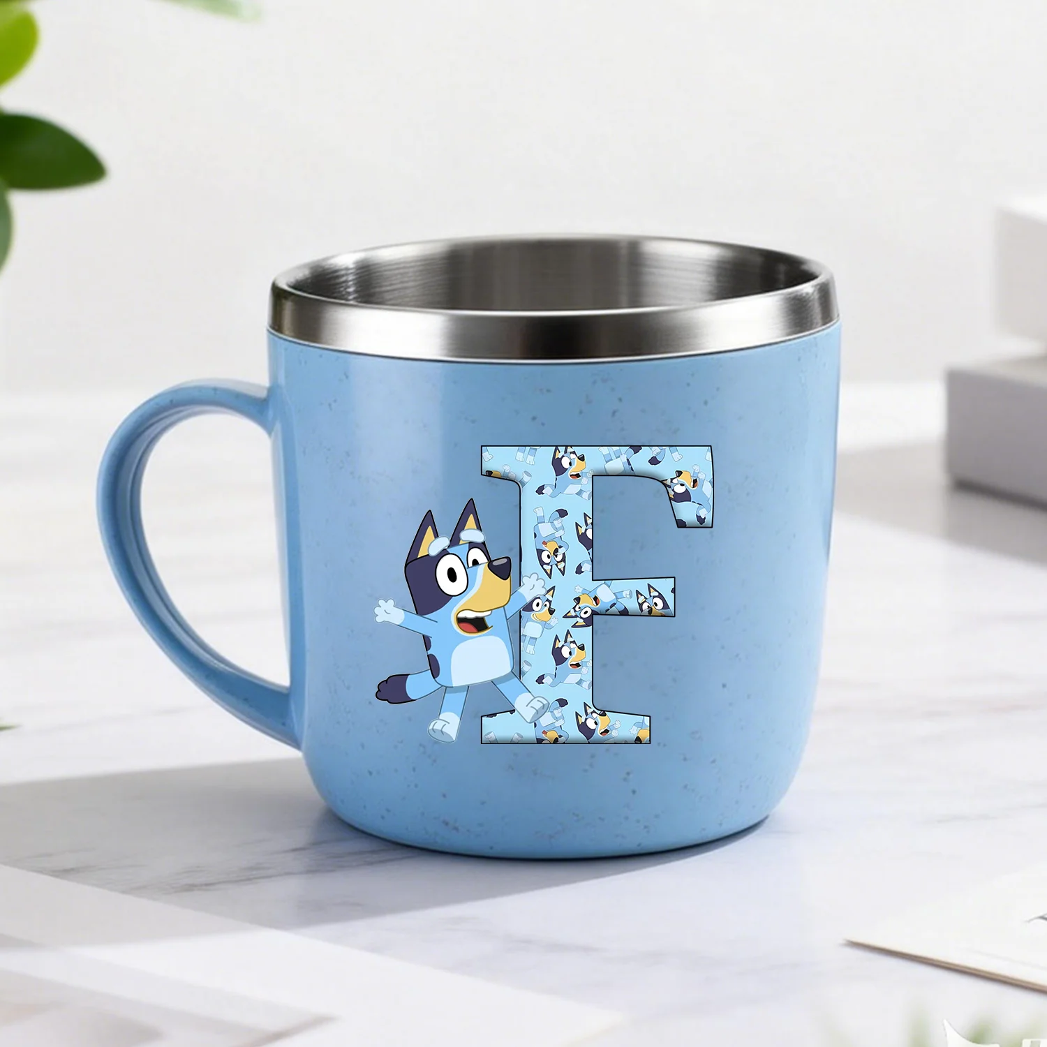 Blueyes Neue 304 Edelstahl-Wasserflasche für Jungen und Mädchen Cartoon-Buchstaben-Zahnbürstenbecher Einfacher Kawaii Anime Blauer Wasserbecher Geschenk Image